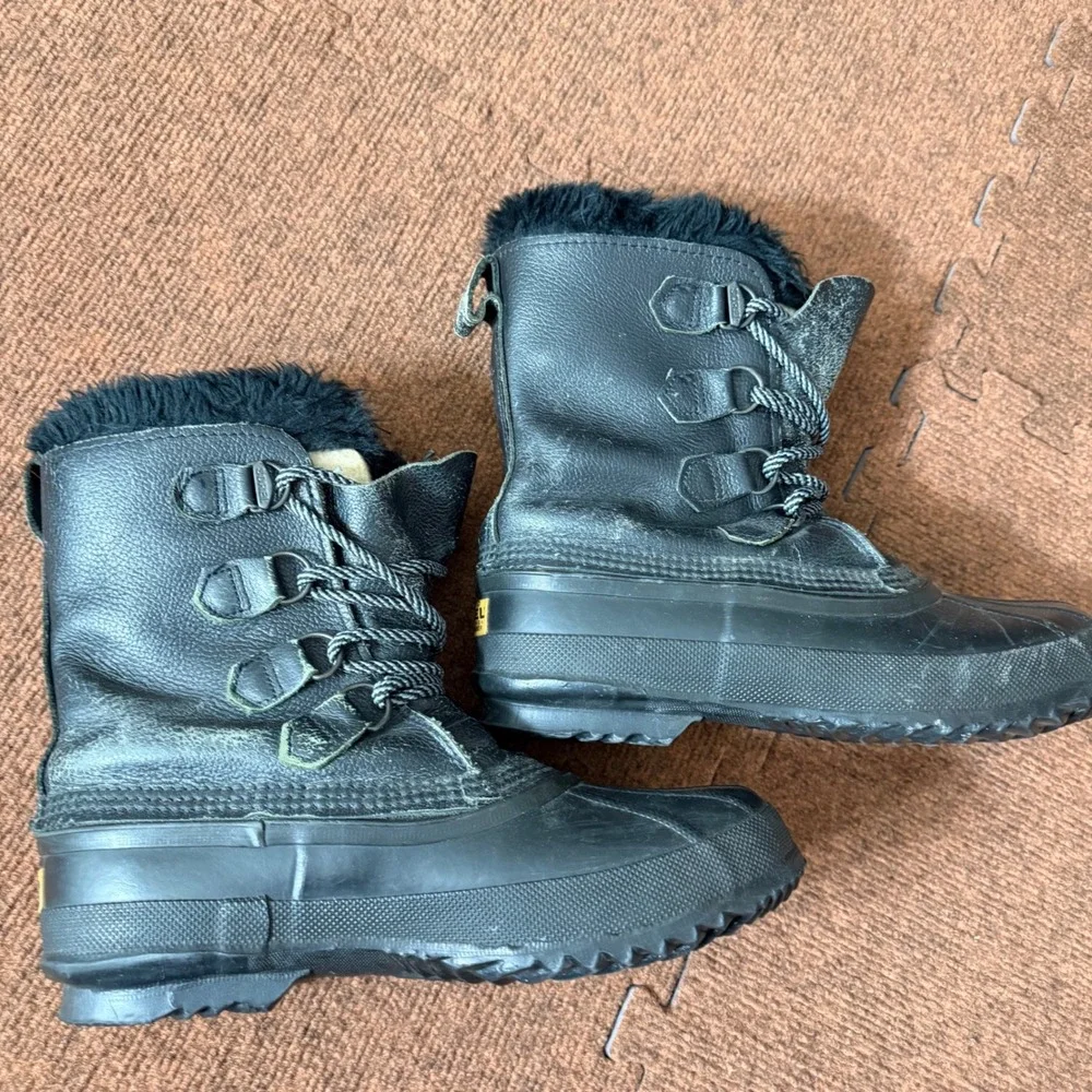 Sorel Caribou Winter Boots Womens 9 Black‎ Leather Rubber Waterproof Made Canada